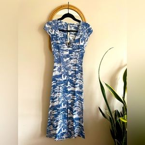 Reformation dress with French pattern and back cutouts